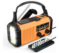 NOAA Radio météo d'urgence 48100 mWh, radio solaire à manivelle, radio AM/FM/NOAA portable avec lampe de poche à manivelle 700 lm, lampe de lecture, boussole, SOS pour ouragan, tempête, kit de survie
