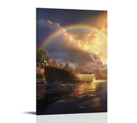 Noah Lifts His Eyes As The Rainbow Arches Above still Waters, The Ark Resting in A Hush of New Creation. Décoration murale contemporaine - Poster décoratif à suspendre 60 x 90 cm