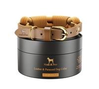 NOAH & PAW Collier M Chien, Cuir véritable avec paracorde, Boucle métal Robuste, Coloris Mixte, Tour de Cou 14"-19" (Camel)