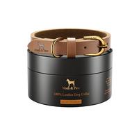 NOAH & PAW Collier M pour Chien, Cuir véritable Finition huilée cirée, Boucle métal Robuste, Coloris Mixte, Tour de Cou 14"-19" (Camel)