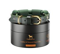 NOAH & PAW Collier S Chien, Cuir véritable avec paracorde, Boucle métal Robuste, Coloris Mixte, Tour de Cou 11"-15" (Vert foncé)