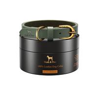 NOAH & PAW Collier S pour Chien, Cuir véritable Finition huilée cirée, Boucle métal Robuste, Coloris Mixte, Tour de Cou 11"-15" (Vert foncé)