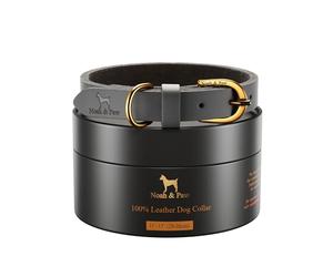 NOAH & PAW Collier S pour Chien, Cuir véritable Finition huilée cirée, Boucle métal Robuste, Coloris Mixte, Tour de Cou 11"-15" (Gris)
