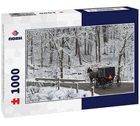 Noah Puzzle Amish Cheval et Buggy voyageant sur un pont de route arrière parmi les arbres enneigés dans le pays Amish, Ohio, 1000 pièces