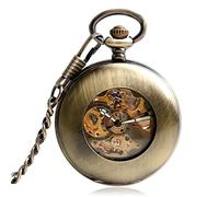 NOALED Montre Gousset Cuivre Bronze Pendentif Lisse Rétro Squelette Unisexe Automatique Mécanique Élégant Cadeau Vintage