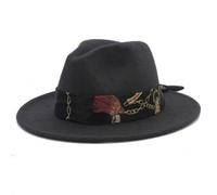 NOAMED Fengyan Chapeau Fedora en laine avec ruban cloche élégant pour femme hiver automne large bord jazz chapeau église parrain casquette, gris foncé, 6 7/8/7 1/8