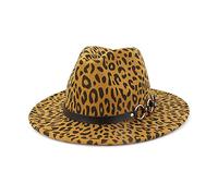 NOAMED Fengyan Chapeaux Fedora en feutre de laine à large bord en cuir grainé motif léopard, 1, 6 7/8/7 1/8