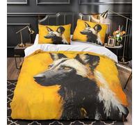 NOASDGYEI Chien Sauvage d'Afrique Parure de Lit Microfibre Hypoallergique 3D Effet Douce Peinture animalière Housse de Couette Fermeture Éclair Super Douce Confortable for Femmes Single（135x200cm）