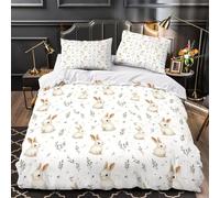 NOASDGYEI Motif de Lapins Mignons Housse de Couette 3D Effet Ultra Douce Hypoallergique Illustration d'enfance Parure de Lit Microfibre résistante Fermeture Éclair Léger for Hommes Single（135x200cm）