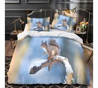 NOASDGYEI Scène d'hiver avec Un écureuil Roux Parure de Lit 3D Effet Microfibre Hypoallergique Ultra Douce Housse de Couette Fermeture Éclair Super Douce Respirante for Adulte Single（140x200cm）