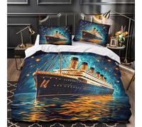 NOASDGYEI Scène Nocturne du paquebot Housse de Couette 3D Effet Microfibre Hypoallergique Confortable NautiqueVivid Parure de Lit Fermeture Éclair Douce Ultra Douce for Filles Ado Single（135x200cm）