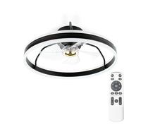 Noaton® Atria 16050B Ventilateur de plafond avec lumière, télécommande, atténuation LED, 3 températures de couleur réglables, minuteur, flux d'air jusqu'à 60 m3/min, Ø50 cm, noir