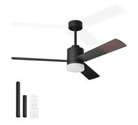 Noaton Ventilateur de plafond avec lumière et télécommande, noir/bois foncé, 3 pales, silencieux, Ø132 cm, mode hiver-été, moteur DC, 6 vitesses, minuterie, LED dimmable, double hauteur