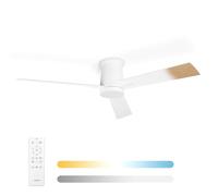 Noaton Ventilateur de plafond avec lumière et télécommande, blanc/bois naturel, 3 pales, silencieux, Ø132 cm, mode hiver-été, moteur DC 35 W, 6 vitesses, minuterie, LED dimmable 22,9 W