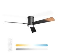 Noaton Ventilateur de plafond avec lumière et télécommande, noir/bois foncé, 3 pales, silencieux, Ø132 cm, mode hiver-été, moteur DC 35 W, 6 vitesses, minuterie, LED dimmable 22,9 W