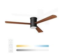 Noaton Ventilateur de plafond avec lumière et télécommande, Zoya, bois foncé, 3 pales, silencieux, Ø132 cm, mode hiver-été, moteur DC 34 W, 6 vitesses, minuterie, LED dimmable 22,9 W