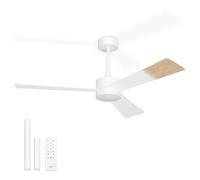 Noaton Ventilateur de plafond avec lumière, télécommande, 3 pales, blanc/bois naturel, silencieux, Ø132 cm, mode hiver-été, moteur DC, 6 vitesses, minuterie, LED dimmable, double hauteur