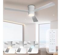 Noaton Ventilateur de plafond avec lumière et télécommande, Zoya, blanc, 3 pales, silencieux, Ø132 cm, mode hiver-été, moteur DC 34 W, 6 vitesses, minuterie, LED dimmable 22,9 W
