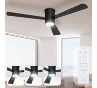Noaton® Zoya noir Ventilateur de plafond avec lumière et télécommande, 3 pales, silencieux, Ø132 cm, mode hiver-été, moteur DC 34 W, 6 vitesses, minuterie, LED dimmable 22,9 W