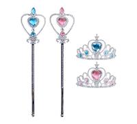 Noaxylic 2 Pièces Accessoire Princesse Set, Elsa Couronne avec Baguette Magique Scintillante, Fille Princesse Dress Up Accessoires, pour les Filles Noël Partie Carnaval Cosplay (Rose et Bleu)