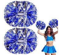 Noaxylic 2 Pièces Cheerleading Pompons, Girl Pompom Cheerleading avec Poignée, Métal Pompon Cheerleader Pétillant, pour Événements Sportifs, Costumée Fêtes, Danse(Bleu, Argent)