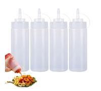 Noaxylic 4 Pcs Bouteille Sauce, 350ml Flacon Souple avec Bouchons Scellés, Bouteille Plastique Translucide sans BPA, pour Ketchup de Cuisine, Sauce Piquante, Vinaigrettes, Peinture