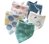 Noaxylic 5 Pièces Bavoirs Bébé, Bavoirs Bebe Triangle, avec 2 Bouton Réglable, Bavoir Bebe Coton, Doux et Super Absorbant, pour Unisexe Bébé, Filles Garçons Bave et Dentition