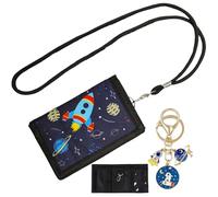 Noaxylic Portafoglio Bambino, Modello a Razzo Con Cordino da Collo e Portachiavi, 8 x 12 cm Portamonete Bambino, Portafoglio a Tre Ante da Bambini Portafogli, per Bambinio Adolescente Regalo (Blu)