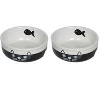 Nobby Bol en céramique pour Chat Face - Noir/Blanc - Diamètre : 13,5 x 5 cm - 1 pièce (Lot de 2)