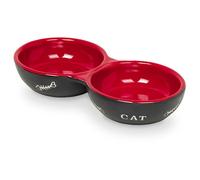 Nobby Chats Céramique A Double Bol Chat Noir/Rouge, Neuf