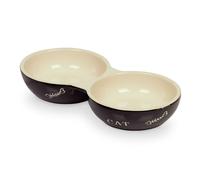 Nobby Chats Céramique Double Gamelle "CAT" 22 x 11,5 x 3,5 cm noir / beige