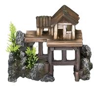 Nobby - Décoration pour aquarium - Avec plantes - Maison en bois - 15,5 x 8 x 12 cm