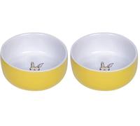Nobby Nager Rabbit Gamelle en céramique Jaune/Blanc Ø 11 cm x 4,5 cm (Lot de 2)