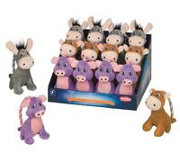 Nobby Peluche avec corde âne/vache/porc Présentoir 12 pcs, 14 cm