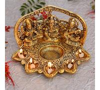 NOBILITY Statue Lakshmi Ganesh Saraswati avec huile de Diya Deepak Métal Laxmi Ganesha Idol Showpiece Deepam Diya traditionnel pour Diwali Puja Décoration de la maison Mariage Retour Cadeaux Articles