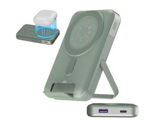 Nobis A2641 Batterie Externe Magnétique, Wireless Charger Powerbank 10000 mAh, Batterie Magnétique sans Fil 22.5W avec Support Pliable, Affichage LED, pour Phone 16 (Vert, 22.5W 10000mAh)