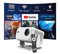 NOBKLEN Projecteur intelligent avec Netflix, Android 13, WiFi 6, Bluetooth 5.2, support 4K, Dolby Audio, Auto Focus - Cinéma maison portable 1080P pour films, jeux, utilisation en extérieur