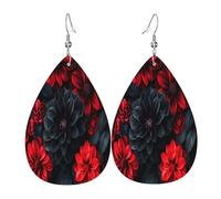Noble and mysterious rose Boucles d'oreilles en cuir en forme de larme pour femme - Boucles d'oreilles pendantes légères en PVC avec crochets en argent 925, imprimés double face | Cadeau