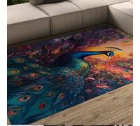 Noble Animal Tapis Élégant Bleu Plume De Paon pour Salon Lavable Antidérapant Doux À Pouille Tapis D’intérieur Décor De Chambre 180x240cm