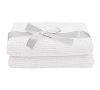 Noble & Brite Lot de 2 couvertures cellulaires en Coton pour Nouveau-né - Douces et légères - pour Berceau, Landau, couffin, Voyage (100 x 75 cm, Blanc)