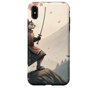 Noble chat samouraï avec Katana parmi pétales Coque pour iPhone XS Max
