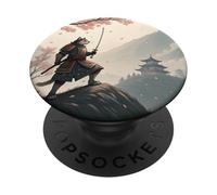 Noble chat samouraï avec Katana parmi pétales PopSockets PopGrip Adhésif