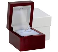 Noble Cherry Boîte à bague avec lumière - Boîte à bague de fiançailles à LED unique pour bague de demande ou occasions spéciales (acajou/blanc)