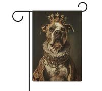 Noble chien portant une tenue royale luxueuse drapeau de jardin saisonnier vacances toile de jute double face maison cour drapeaux extérieurs 32 x 47 cm