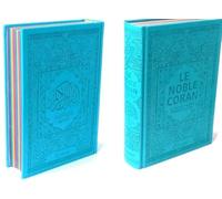 Noble Coran avec Pages Arc-en-Ciel (Rainbow) - Bilingue (Fr/Ar) - Couverture Daim Bleu Clair