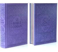 Noble Coran avec pages Arc-en-ciel (Rainbow) - Bilingue (fr/ar) - Couverture Daim violet
