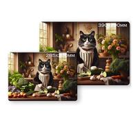 Noble & Page - Planche à découper en verre trempé - 390 x 290 mm - Motif chat de cuisine noir et blanc