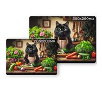 Noble & Page Planche à découper en verre trempé - 390 x 290 mm - Motif chat de cuisine noir moelleux