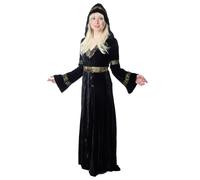 Noble Sophistiqué Femmes Costume Noir Long Robe Elfe Conte de Fée Moyen-âge K50