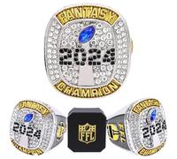 noblehead Bague de football fantaisie 2024 | Bague champion FFL lourde | Trophée de récompense plaqué or pour gagnant de la Ligue de football Fantasy, size 8, Métal, Diamant blanc
